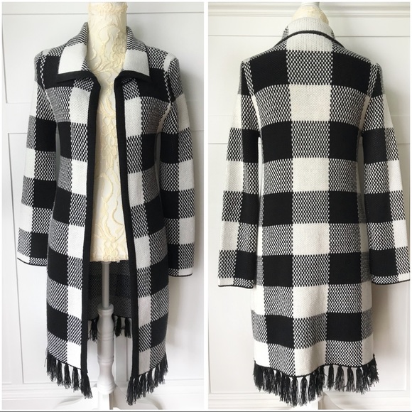 Cable & Gauge Buffalo Plaid w/Tassel Sweater Coat - Picture 1 of 7